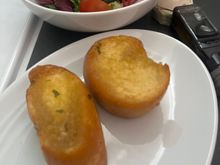 Garlic bread on AC 857 yesterday. So hard that I didn't eat it to spare any consequent dental damage.  On the bright side, the nut ratio was quite good.  