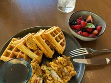 Chicken and waffles from the breakfast menu -- very good