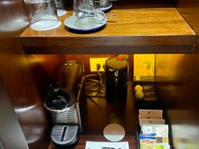 Nespresso machine and boiler, with complimentary coffee and tea