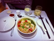 Pork and prawn noodle soup EWR-SIN. Quite a good and refreshing mid flight meal. While not as flavorful as wonton noodle soups you’d find in Asia, for airplane food out of ewr, it wasn’t too bad.