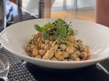 Chickpea and tahini salad- tasted fresh and light. Decent 