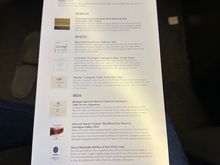 Wine list. The bottom white and red were specific to F. 