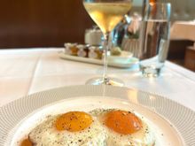 Bacon chop w/ fried egg.  