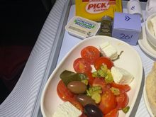 Greek salad, crackers, butter and 26th birthday chocolate
