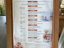 Weekly activity schedule. Note that most of these items like afternoon tea, cocktails, and dessert tasting are free.