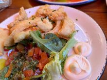 front - calamari
back- tomatoes with burrata, basil oil, and sun-dried tomato “pesto”
