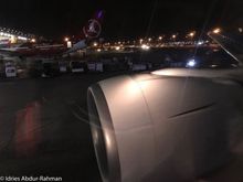Thankfully there were no crying babies and at 2:10 AM, 10 minutes behind our scheduled time of departure, our Boeing 777-300 was pushed off of the hard stand.
