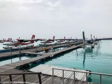 The Trans Maldivian Airways pier was very busy with seaplanes coming and going every few minutes. After a 15 minute wait, boarding was called and we walked all the way to the end of the pier where 8Q-TME, a DHC-6 Twin Otter Floatplane was waiting for us. You can check out my flight video report to get a birds-eye view of the boarding process as well as the entire flight.