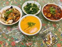 Udang nanas lemak  / prawn with pineapple in spicy coconut gravy , pork with buah keluak / nut , chap chye , etcetera 