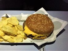 "Legendary" Finnair hamburger. Had to take this one for the team. This was maybe the best part of the whole dining experience. Tells more about the rest of the service than the burger...