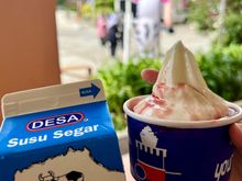 We tried the milk and frozen yoghurt, and it was… nothing special, actually!