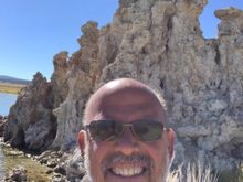 Selfie for perspective. These Tufas are over 30 feet high. They were developed underwater. 
