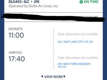 Though I don't have any flights this week, here's an example from my phone. On the day of travel, around 8am MDT, the gate information for SLC will appear. At this point, I'll be in-flight on my way to SLC, so I'll connect to the wifi, navigate to this screen and see my arrival gate from flight 1 and departure for flight 2. 
