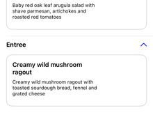 Main meal menu options. Interestingly they ran out of the vegetarian option and only had chicken available by the time they made it to the third row.