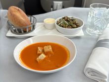 Tomato soup starter & bean salad - Soup tasted sweet and the portion wasn't as generous as I expected. Bean salad was fine. Bread was luke warm and quite hard. 