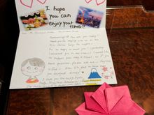 A note and some origami from our check-in assistant, Maco! She was so sweet and helpful. She sent this note to us the day after we checked in - she remembered all the things we were doing and the places we were going! 