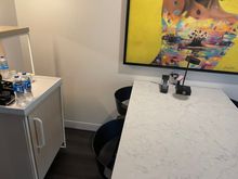 Eating area, fridge and coffee machine