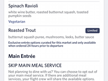 Four main course choices though the fourth still shows “Limited”