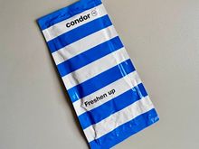 Condor branded hand wipe from the forward lavatory 