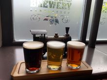A flight of three 1/3 pints of cask ales for £3.80 tax inclusive. So good we went twice. 