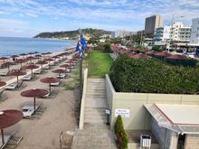 Sheraton Beach. Bonvoy Elites area is on the grass knoll up the stairs