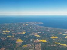 Looking towards the north east with the coast of Kent with the towns of Deal, Ramsgate and Margate from south to north