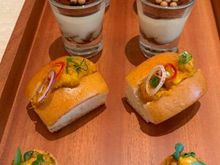 Afternoon tea, tiramisu, shrimp and chicken tart