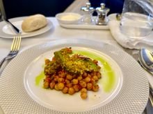 Chickpeas and avocado starter on F  out of LHR. My absolute favorite of all the meals on BA