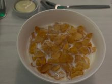 Cereal with milk for breakfast 