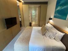 Looking Back from the sliding doors.  Bathroom in the background.