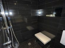 Here is the shower area. Water pressure was great in my experience. Took a little bit of time to become super hot as I like it.