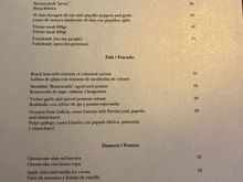 Dinner menu 