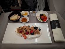 Good appetizer for breakfast. The cabin crew came over as soon as they could see I was awake (I was seated at the front of the rear J cabin near the galley) and asked if I wanted breakfast and served me promptly.