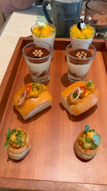 Afternoon tea, tiramisu, shrimp and chicken tart