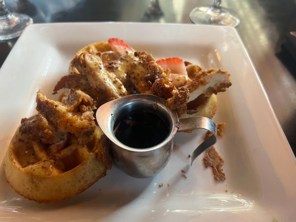 Delicious chicken and waffles