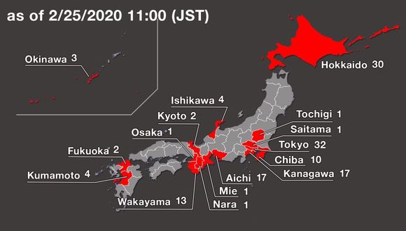 Official coronavirus figures for Japan as of last week. Nagoya is under "Aichi" Prefecture. Does not include cruise ship cases from the Diamond Princess.
