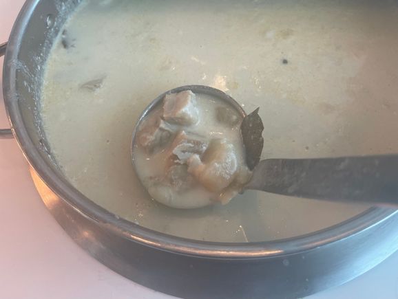 Elementary school fish soup served in Schengen lounge