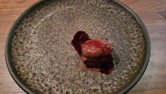 SLOW ROASTED LAMB LOIN, PINE CONE & ALLIUMS
SAVORY ECLAIR WITH SAUCE & FERMENTED SHIITAKE MUSHROOM
BLACK WALNUT & ARMAGNAC TEA
BLACK MALT MACARON FILLED WITH CHOCOLATE
2015 LE PETIT LION DU MARQUIS DE LA CASES, SAINT JULIEN, BORDEAUX, FRANCE