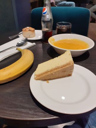 Some of the evening snacks ( soup was good) and cheesecake slice was large