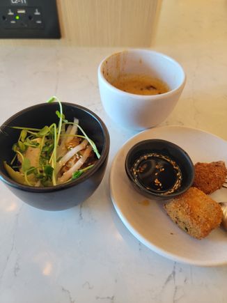 Rice bowl, chowder, chicken croquettes