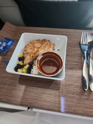 Chicken Bowl - fairly bland, and for a 2.5 hr flight, very odd to have no side or bread