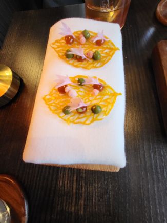 Mango feuille, chutney, burnt lettuce, chilli