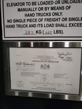 Expired elevator inspection certificate