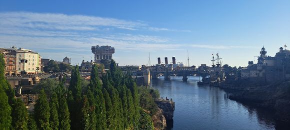 Looking towards the bridge, ss columbia and tower of terror