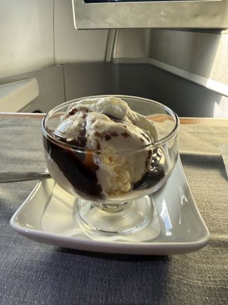 A solid sundae with hot fudge and whipped cream.  The ice cream was just right.  Not too hard or soft.