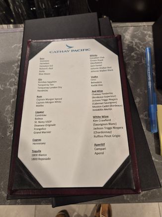 Drinks menu