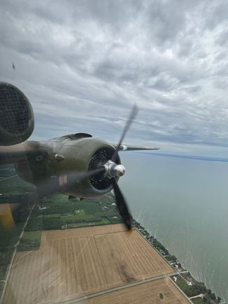 View back to the port (left side) Wright R2600-9 Cyclone engine