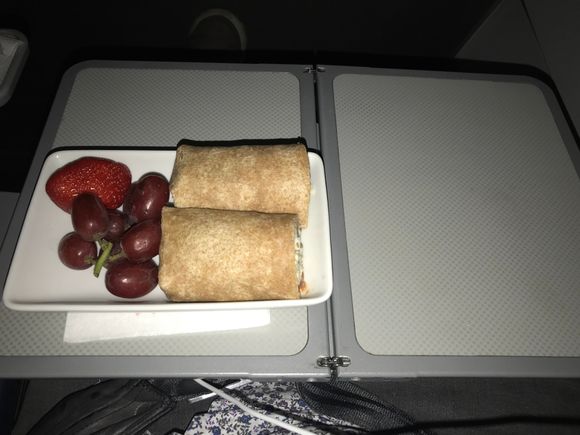 This is what was served to me on LAX-HNL in F on November 7th, an Exec Plat sat next to me said she received a $100 gift voucher for the lack of catering. 