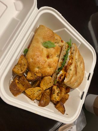 Breakfast sandwich with spicy ketchup; very good 