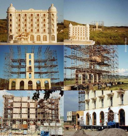 At the top left the preparatory model and then at the bottom the construction of the life-size structure.